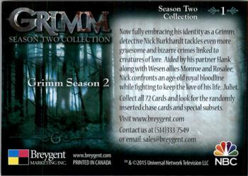 2015 Breygent Grimm Season 2 #1 Season Two Collection Back