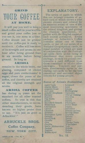 1890 Arbuckle's Coffee Animals (Zoological) (K1) #18 Ounce Back