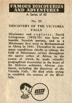 1961 Leaf Famous Discoveries & Adventures #22 Discovery of the Victoria Falls Back