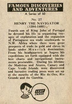 1961 Leaf Famous Discoveries & Adventures #27 Henry The Navigator Back