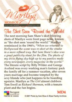 2008 Breygent Marilyn Monroe - The Shot Seen 'Round the World #MD4 The next morning Sam Shaw's skirt blowing shot Back