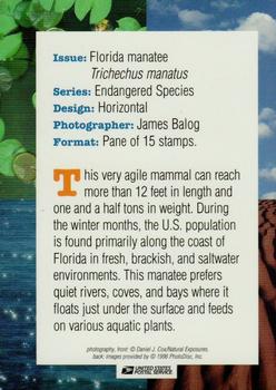 1996 USPS Endangered Species Souvenir Stamp Saver Cards #NNO Florida Manatee Back