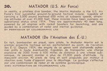 1958 Parkhurst Missiles and Satellites (V339-7) #30 Matador (U.S. Air Force) Back