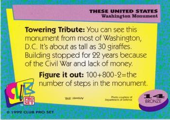 1992 Club Pro Set These United States - Bronze #14 Washington Monument Back