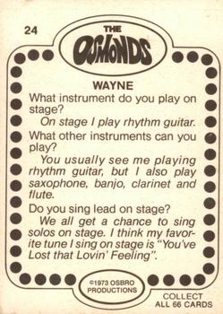 1973 Donruss The Osmonds #24 Wayne Osmond Back
