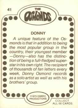 1973 Donruss The Osmonds #41 Donny Osmond Back