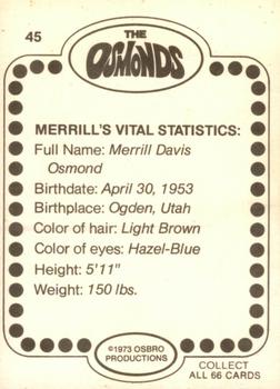 1973 Donruss The Osmonds #45 Merrill Osmond Back