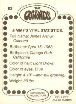1973 Donruss The Osmonds #63 Jimmy Osmond Back