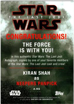 2018 Topps Star Wars The Last Jedi Series 2 - Autographs Red #NNO Kiran Shah Back