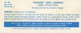 1969 Nabisco Sugar Daddy Wildlife Baby Animals Series 7 #28 Impala Back