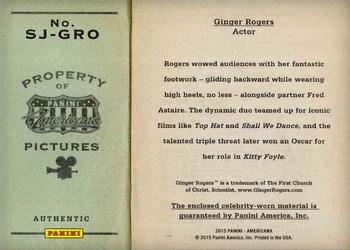 2015 Panini Americana - Silver Screen Jumbo Materials #SJ-GRO Ginger Rogers Back