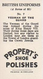 1955 Propert's Shoe Polishes British Uniforms #7 Yeoman of the Guard Back