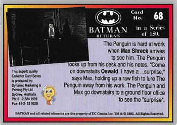 1992 Dynamic Marketing Batman Returns #68 The Penguin is tempted by a raw fish Back