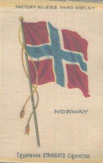 1910 American Tobacco Company National Flags Silks (S33) - Egyptienne Straights Cigarettes (Factory 2153) #NNO Norway Front