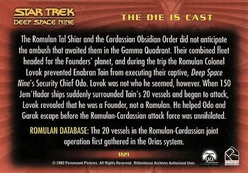 2002 Rittenhouse Star Trek: Nemesis - Romulan History #R21 The Die Is Cast Back