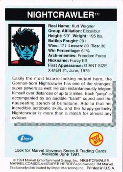 1991 Impel Marvel Universe II Toy Biz Promos #NNO Nightcrawler Back