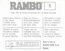 1986 Panini Rambo Stickers #1 Sticker 1 Back