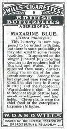 1927 Wills's British Butterflies #9 Mazarine Blue Back