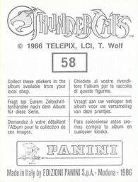 1986 Panini Thundercats Stickers #58 Sticker 58 Back