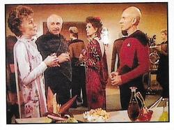 1987 Panini Star Trek: The Next Generation Stickers #99 Picard talking with Wyatt's parents, the Millers Front