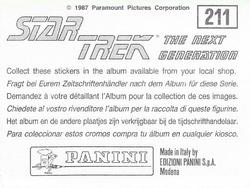 1987 Panini Star Trek: The Next Generation Stickers #211 Bright lights flashing on bridge as Q arrives Back