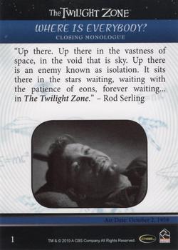 2019 Rittenhouse The Twilight Zone Rod Serling Edition #1 Where Is Everybody? Back
