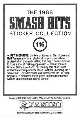 1988 Panini Smash Hits Stickers #116 Pet Shop Boys Back