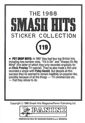 1988 Panini Smash Hits Stickers #119 Pet Shop Boys Back