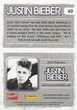 2012 Panini Justin Bieber #40 Actor and former hip-hop artist Mark Wahlberg is on record saying he sees plenty of potential in Justin... Back