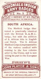 1917 Player's Colonial & Indian Army Badges #3 South Africa Back