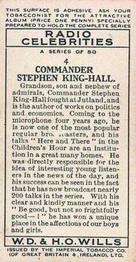 1934 Wills's Radio Celebrities #4 Stephen King-Hall Back