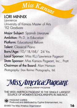 1993 Miss America Pageant Contestants #16 Lori Minnix Back
