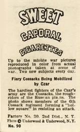 1914-15 Sweet Caporal World War I (T121) #90 Fiery Cossacks... Back