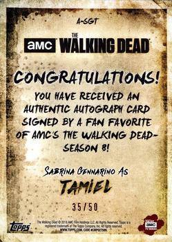 2018 Topps The Walking Dead Season 8 - Autographs Mud #NNO Sabrina Gennarino Back
