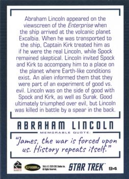 2020 Rittenhouse Star Trek The Original Series Archives & Inscriptions #94-11 Abraham Lincoln Back