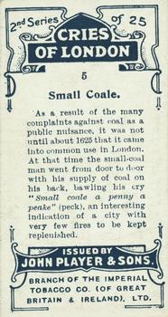 1916 Player's Cries of London (2nd Series) #5 Small Coale Back