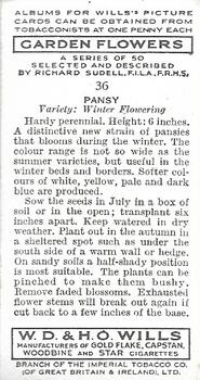 1939 Wills's Garden Flowers #36 Pansy Back