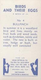 1958 Swettenhams Tea Birds and Their Eggs #4 Bullfinch Back