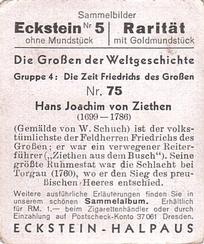 1934 Eckstein-Halpaus Die Grossen der Weltgeschichte (The Greats of World History) #75 Hans Joachim von Ziethen Back