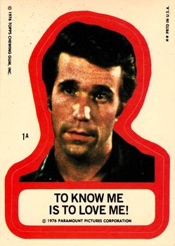 1976 Topps Happy Days - A Series Stickers #1A To Know Me Is To Love Me! Front
