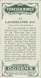 1924 Ogden's Foreign Birds #27 Lanceolated Jay Back