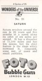 1960 Foto Bubble Gum Wonders of the Universe #21 Saturn Back