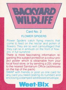 1981 Weet-Bix Backyard Wildlife #2 Flower Spiders Back