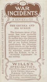 1915 Wills's War Incidents (First Series) #29 The Ghurka and his Kukrie Back