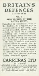 1938 Carreras Britain's Defences #9 Signalling in the Royal Navy Back