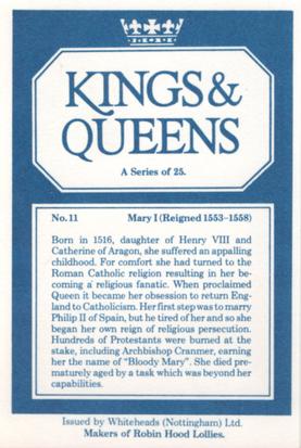 1980 Whiteheads Kings & Queens #11 Mary I Back