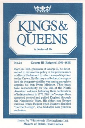 1980 Whiteheads Kings & Queens #21 George III Back