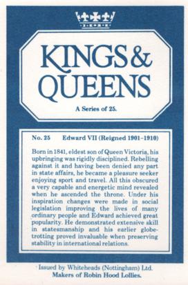 1980 Whiteheads Kings & Queens #25 Edward VII Back