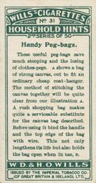 1930 Wills's Household Hints (2nd Series) #31 Handy Peg-bags Back