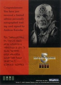 1998 Fleer Babylon 5 Season 4 - Autographs #A5 Andreas Katsulas Back